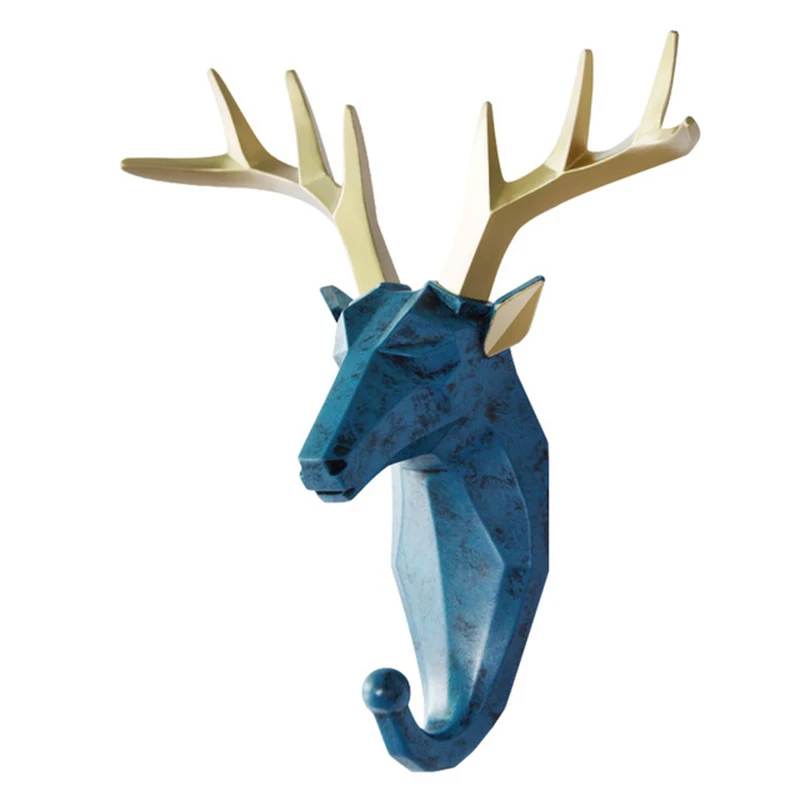 D2 Animal Head Resin Key Hook Holder Clothing Deer Elephant Unicorn Rhinoceros Racks Hook Coat Bag Hanger Cap Decor Home Wall
