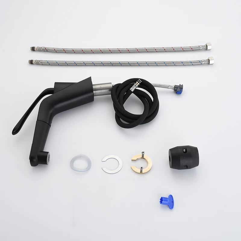 

Matte Black Pull-Out Basin Faucet Deck Mounted Cold Faucet Hot Jet Bathroom Kitchen Mixer Crane Chrome Wash Faucet S79-387