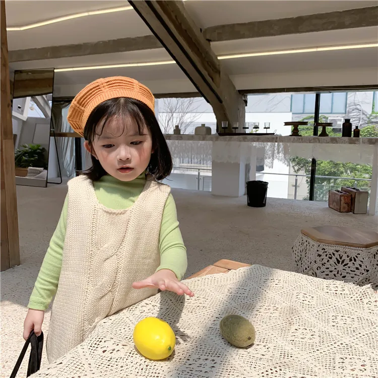 Осень 2019 милое вязаное платье-жилет в Корейском стиле для девочек детское платье