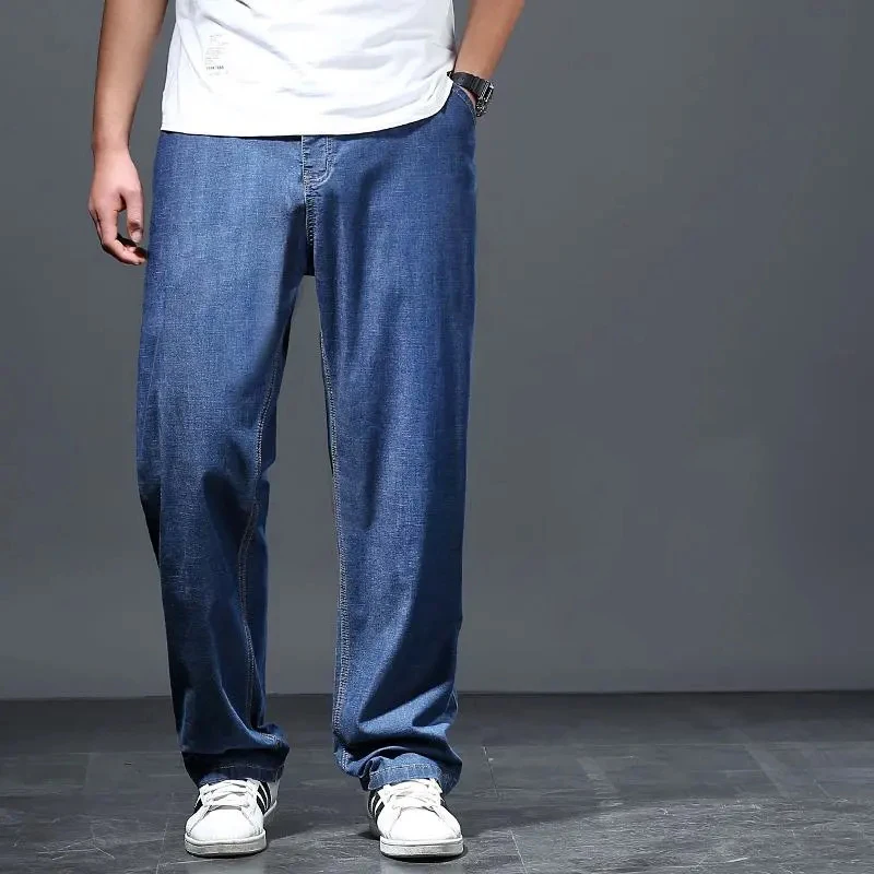 Thin Jeans Men's Loose Straight Tube Plus Fat Oversized Fat Summer Ultra-Thin Wide Leg Pants Summer