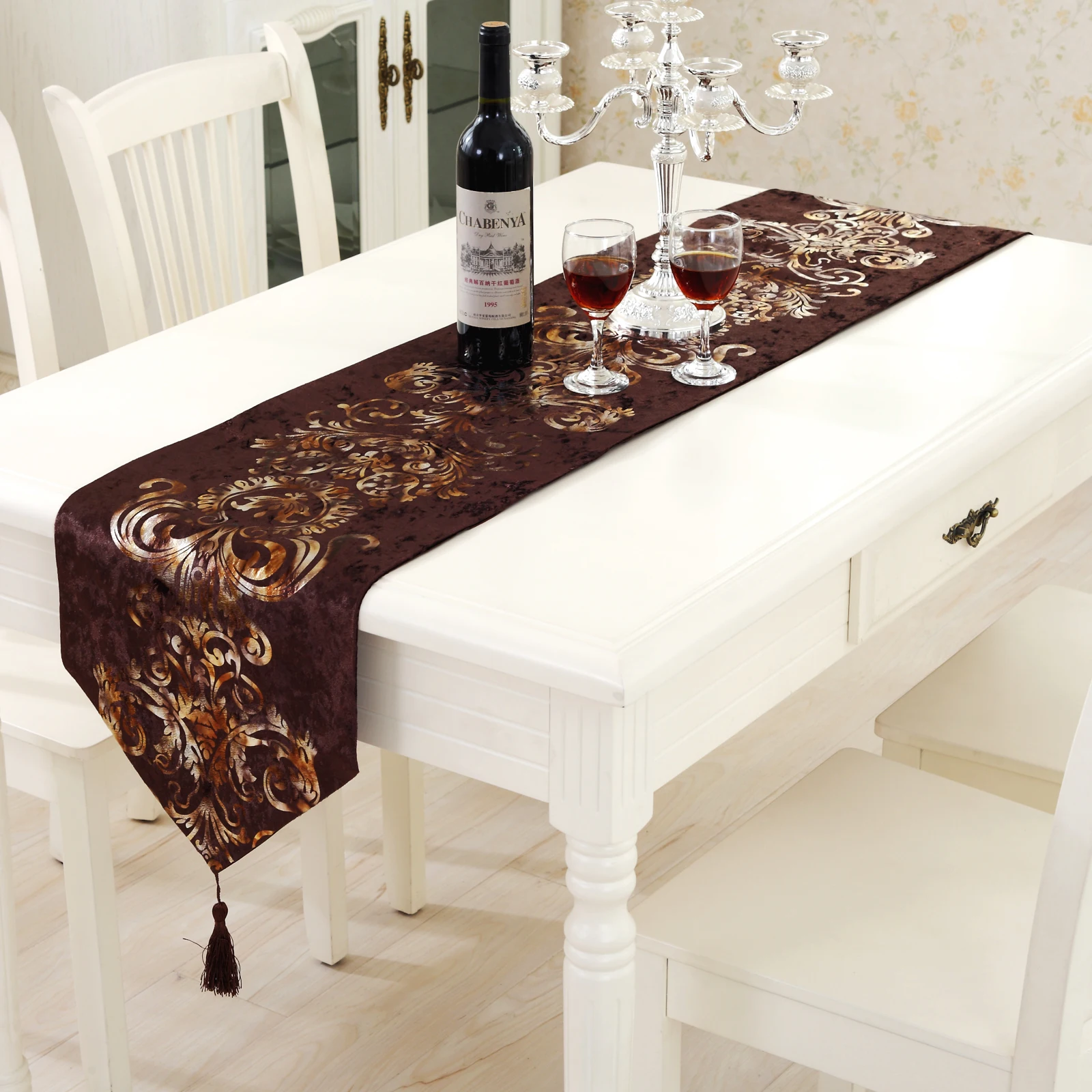 Europeu Bed Runner, Wedding Party Dining Table, Flocagem Decoração Acessório