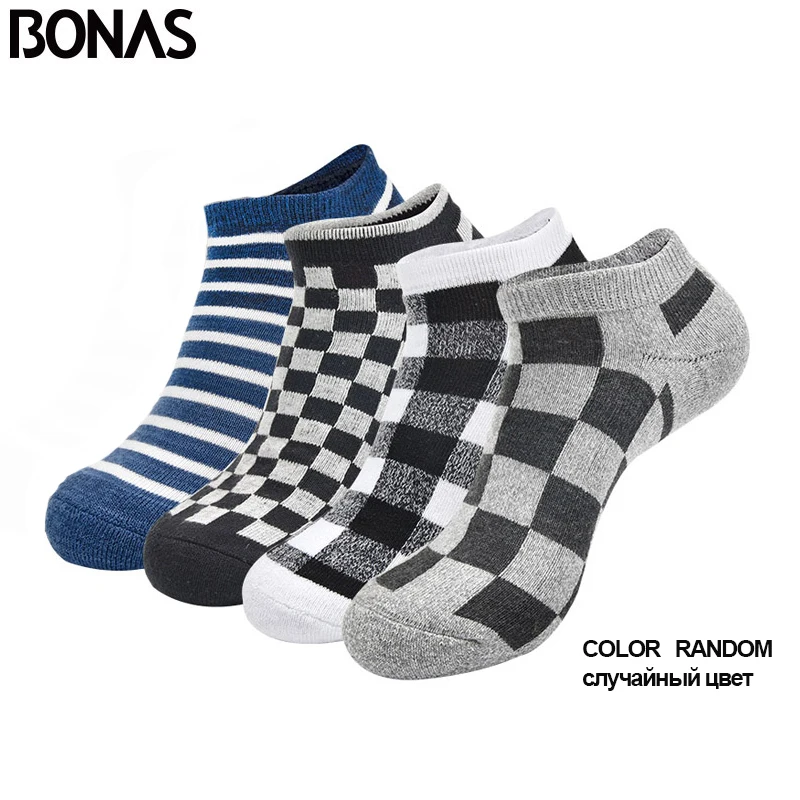 4Pairs BONAS 5 пар/лот мужские хлопковые носки дышащие мужские s носки Разноцветные безбортные носки бамбуковые короткие носки плотные подарки мужские случайные отправить - Цвет: 4Pairs