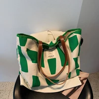 cgcbag fashion canvas shopper bag women 2022 simple large capacity shoulder bag female harajuku lattice tote bag casual handbag