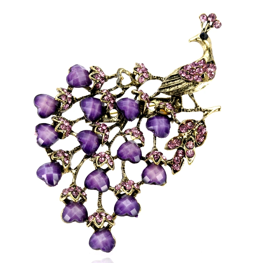 2 &quotВинтаж Павлин Брошь с бронзовым покрытием старинный горный хрусталь и смолы