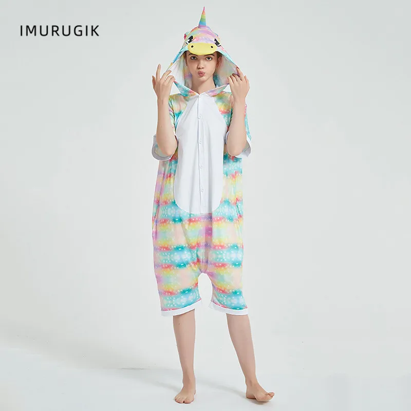 

Women Unicorn Kigurumis Women Onesie Short Sleeve Animal Jumpsuits Rainbow Pegasus Girl Funny HomeWear Oneises Costume