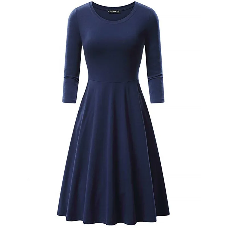 Платье женское однотонное с круглым вырезом пикантный винтажный Повседневный