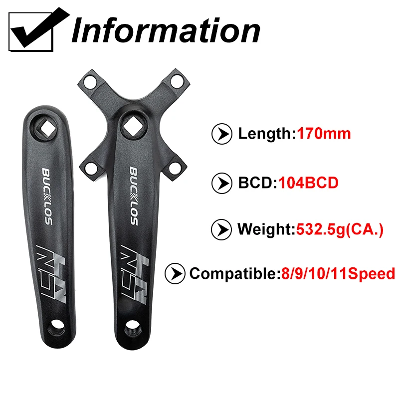 BUCKLOS 104BCD велосипедный кривошипный комплект 8/9/10/11 быстрая строчка 32-42T деталь для