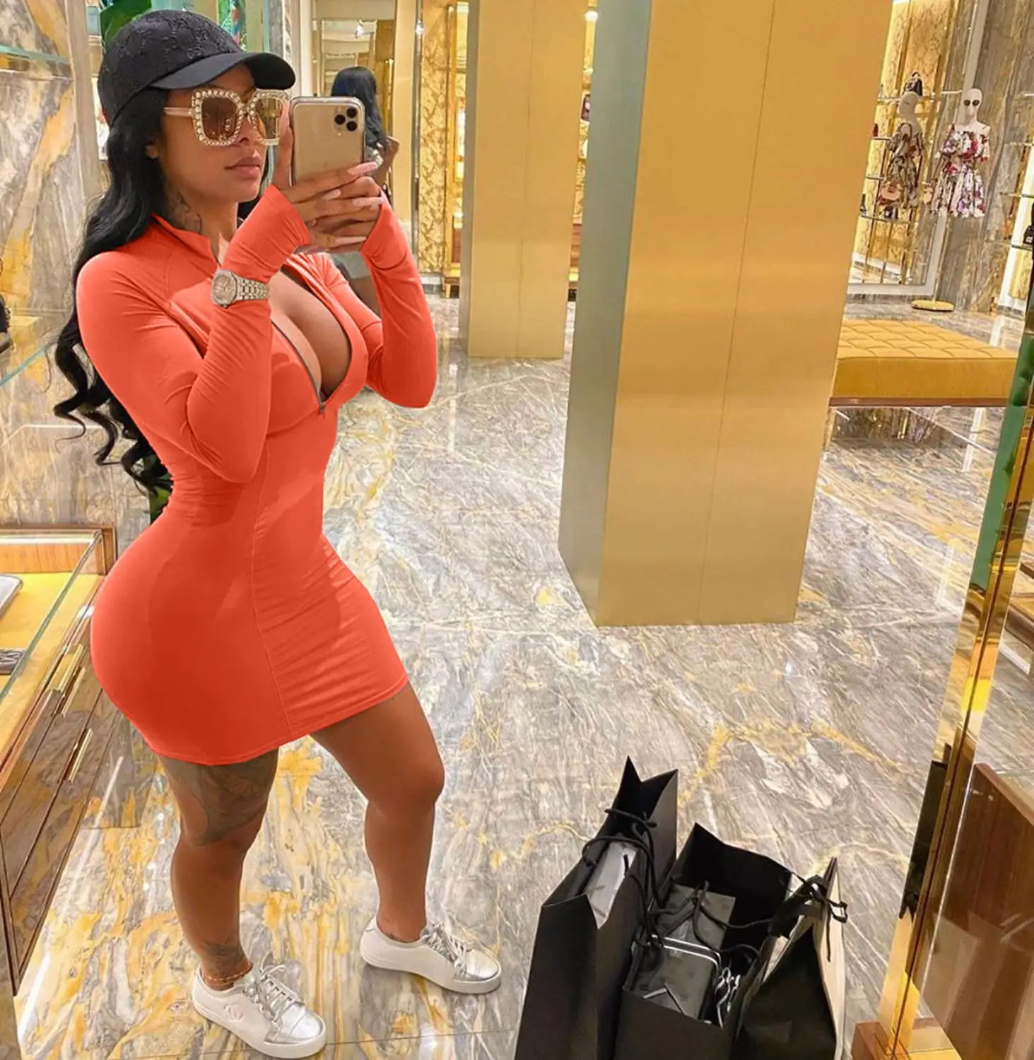 

Casual Solid Zipper Up Long Sleeve Sportwear Bodycon Mini Dress Sexy Bandage Evening Party Club Dresses Elegant Street Vestidos