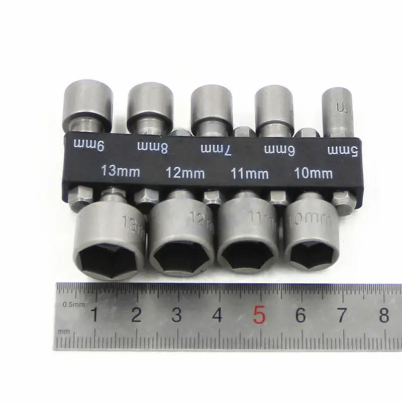 

9 Pcs Power Nut Driver Hex Shank Drill Bit Adapter Socket Screw Tool Steel Accs