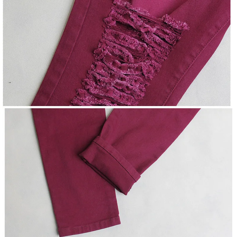 Тонкие растягивающиеся рваные обтягивающие джинсы с высокой талией женские