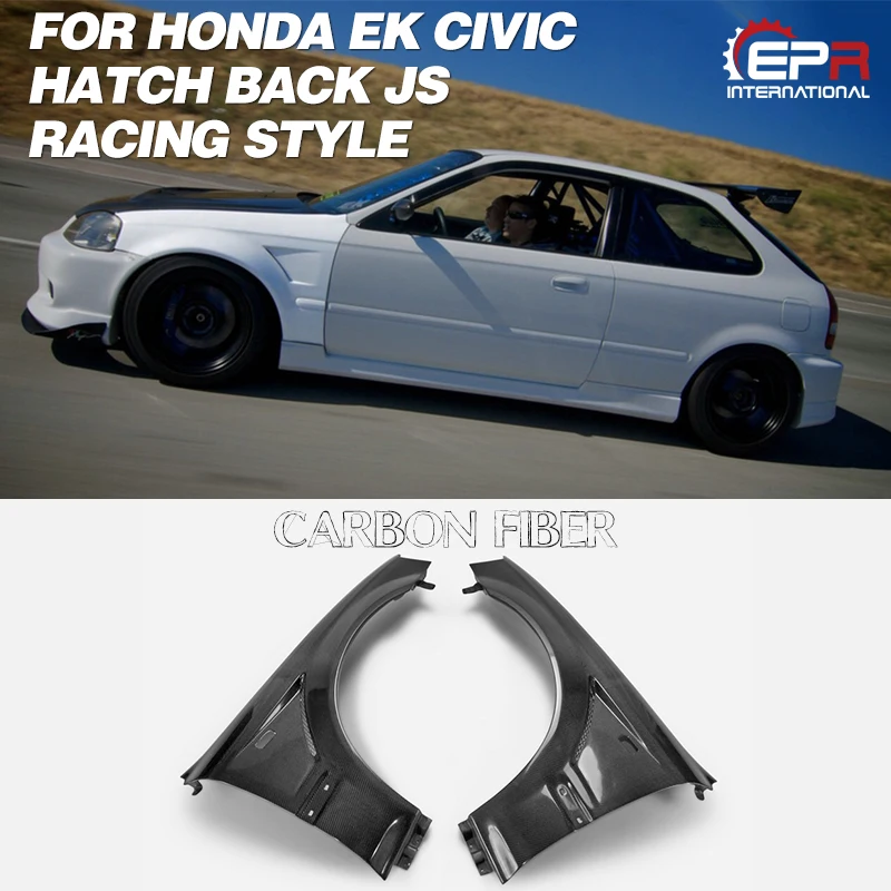 

For Honda 99-00 EK Civic Hatch Back Js Racing Style Carbon Fiber Front Fender +20mm Glossy Finish Vented Wheel Arch Flare Trim