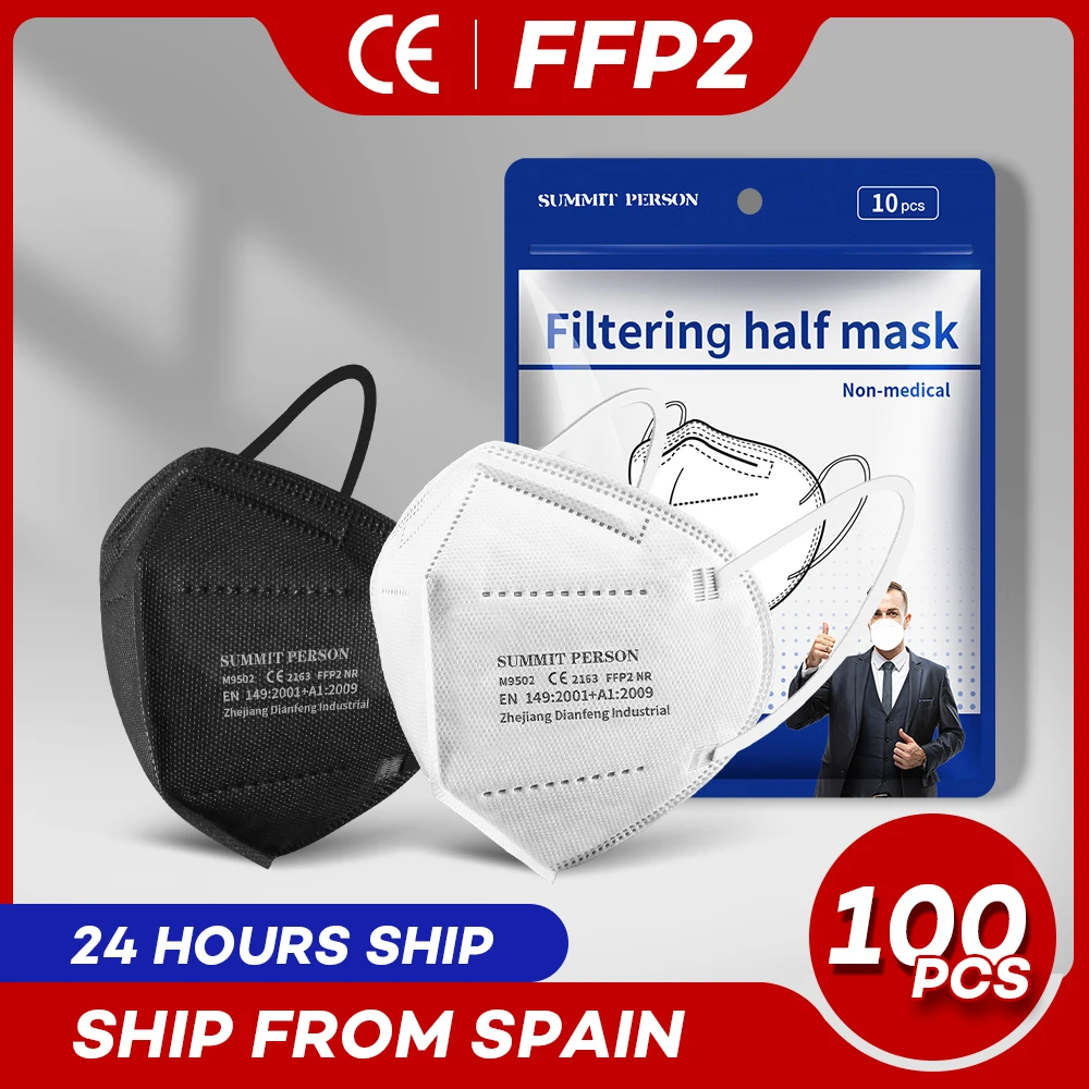 100 шт. отправка из Испании Сертификация CE FFP2 защитная маска для лица KN95