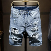 2021 new fashion summer new men casual vintage ripped short jeans streetwear hole slim denim shorts male brand clothes size27 36