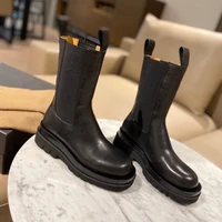 2021 net red same locomotive leather martin boots women muffin smoke tube middle tube thick sole chelsea boots women