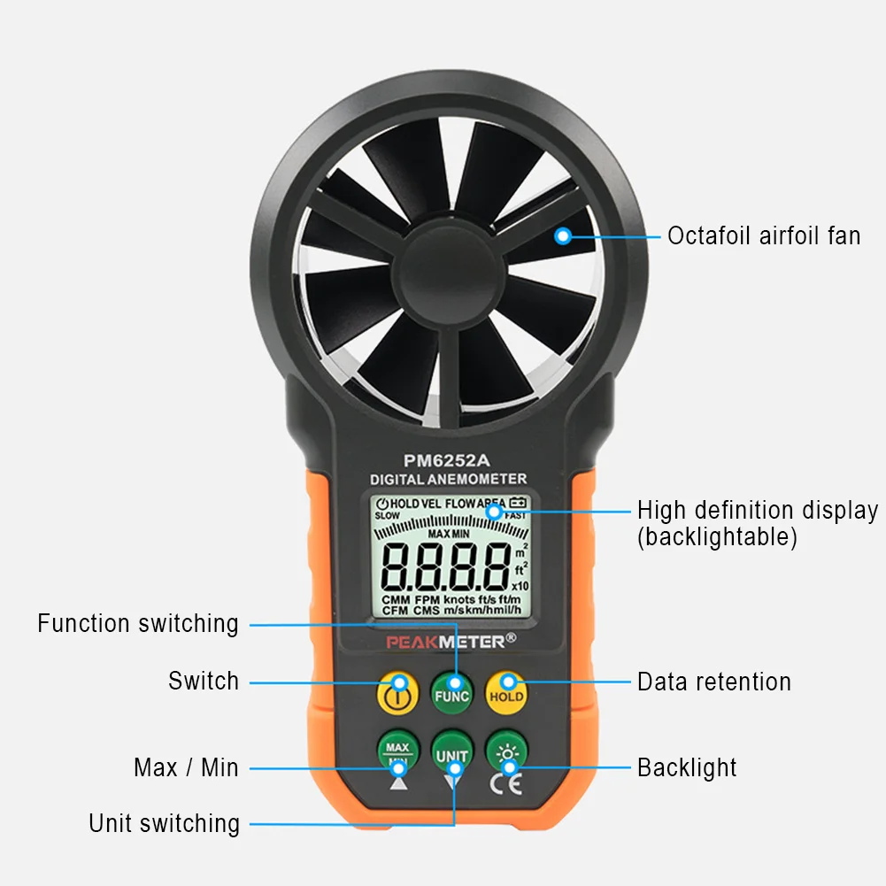 

Camping Battery Operated Tester Air Volume Measuring LCD Display Portable Handheld Temperature Digital Anemometer Humidity