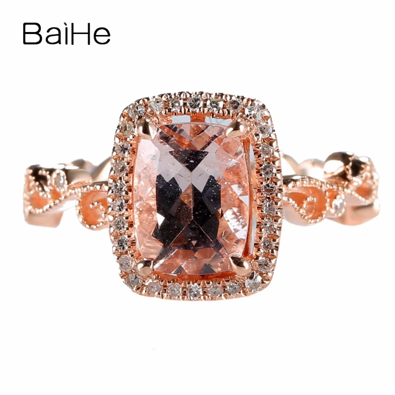 Бриллиантовое кольцо BAIHE из розового золота 10 к с натуральным морганитом для
