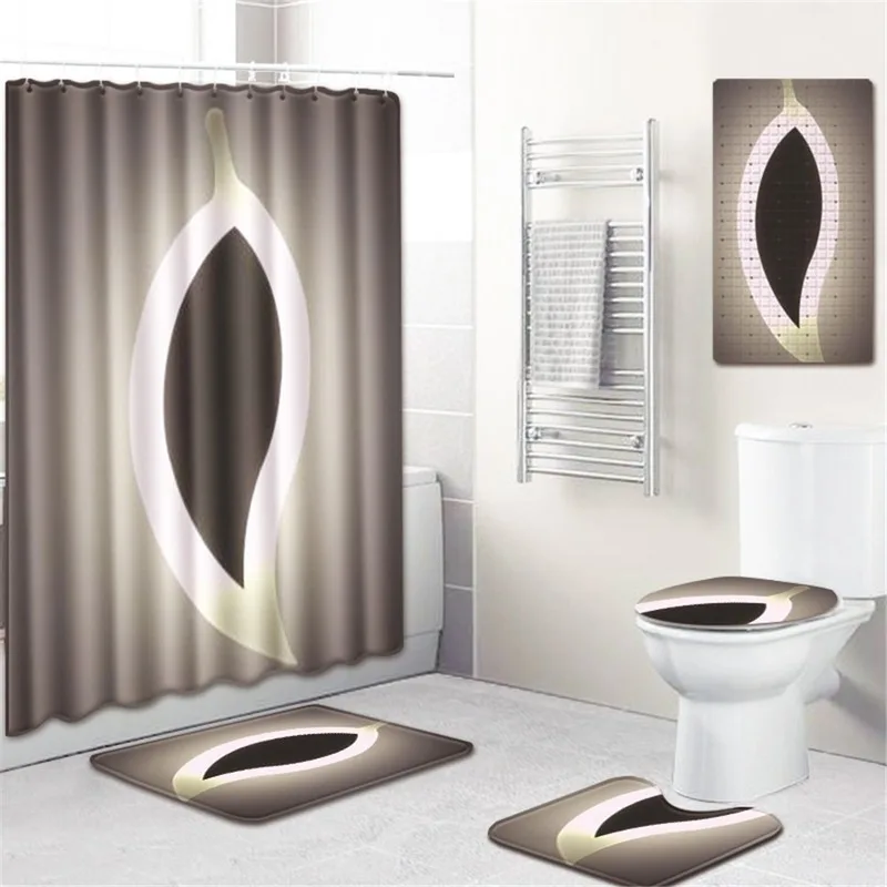 

Bathroom Mat Thick Waterproof Shower Curtain Non-Slip PVC Mat Bath Mat Bathroom Door Absorbent Carpet Five-Piece Set
