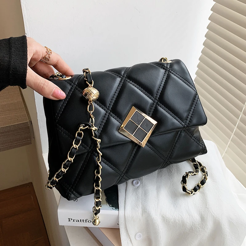 

Fashion Luxury Women Brand Handbags 2021 Female Chain PU Leather Sling Shoulder Crossbody Bag Girls Chain Purses