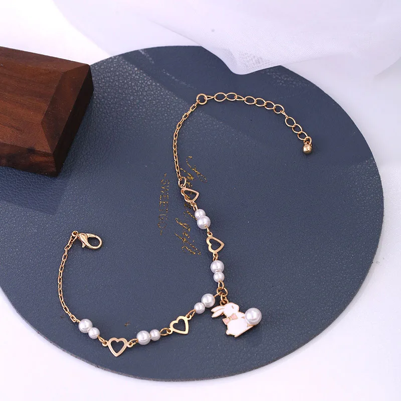 

Cute Rabbit Pearl Heart Line Bracelet Bangles For Women Fashion Jewelry Charm Lovely Good Gift