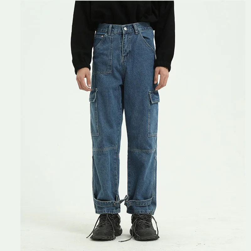 

2021 Новый Для мужчин с несколькими карманами джинсовые брюки карго мужской Винтаж Хай-стрит хип-хоп прямые джинсовые брюки
