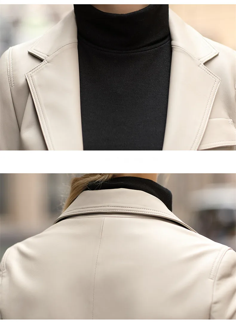 Женский кожаный блейзер демисезонный жакет из 2020 натуральной овечьей