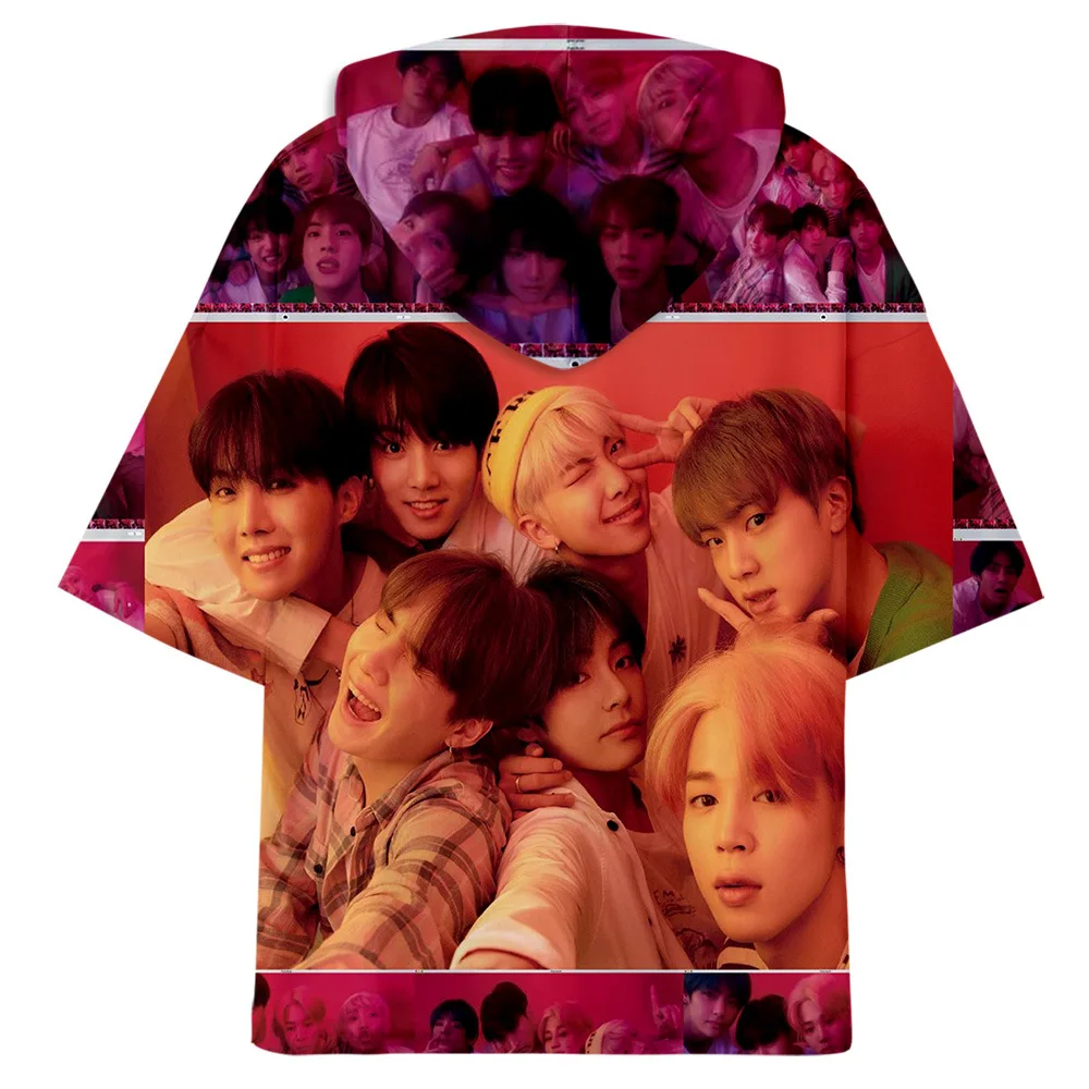 New Korean Fashion Kpop 3D Hooded Shirts Men/women Short Sleeve Loose Streetwear Hoodie Sweatshirts Pullover Tops K-pop Clothes | Женская