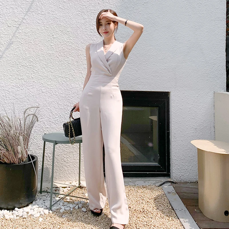 Elegant  Business Sleeveless Jumpsuits Women  New Wide Leg Long Playsuits Casual Office Lady  Work Wear Rompers