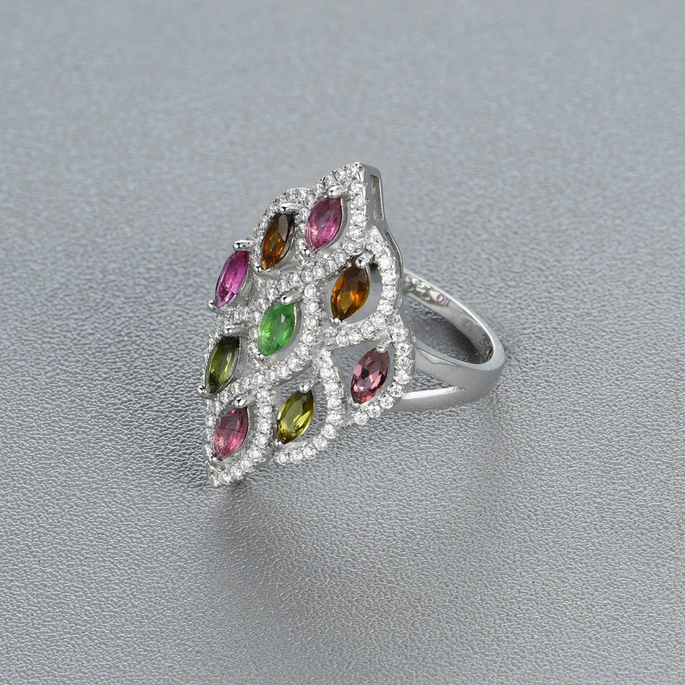 Женское кольцо из разноцветного турмалина 5*2 5 мм с натуральным драгоценным