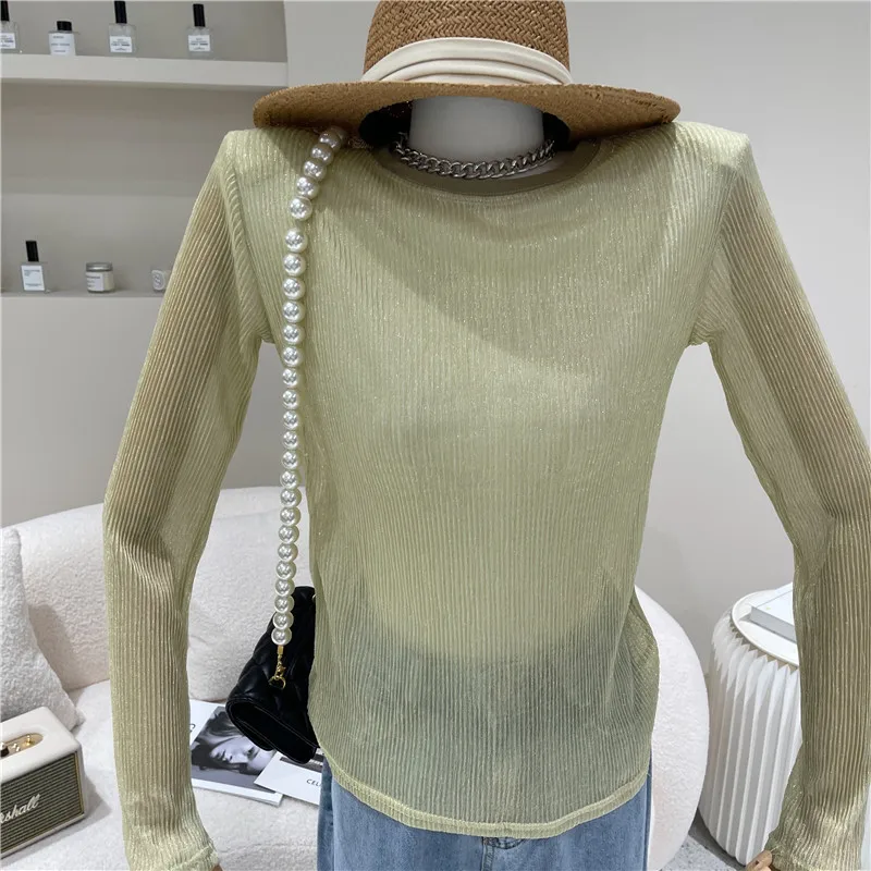 

Niche DesignWomen's Spring Summer 2021 Fashion Pure Color Temperament Long Sleeve Versatile Bottom Shirt