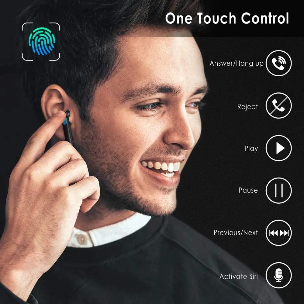 

Bluetooth Wireless Headphones with Mic Sports Waterproof TWS Bluetooth Earphones Touch Control Wireless Headsets Earbuds Phone