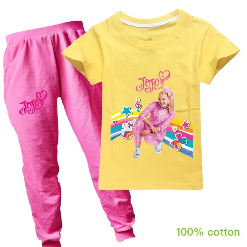 

Girl Clothing Jojo Clothes Short sleeveRainbow star music symbol unicorn print Girls Sets Children Cartoon Enfant kid Child Suit