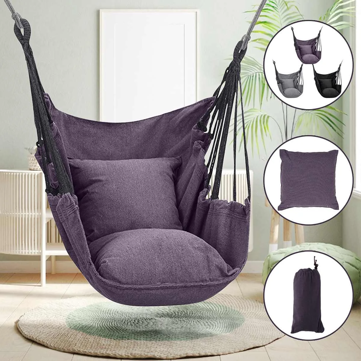 

In-stock Garden Hammock Hanging Chair Swing Seat With Cushion Pillow For Indoor Outdoor 51.18*39.37inch