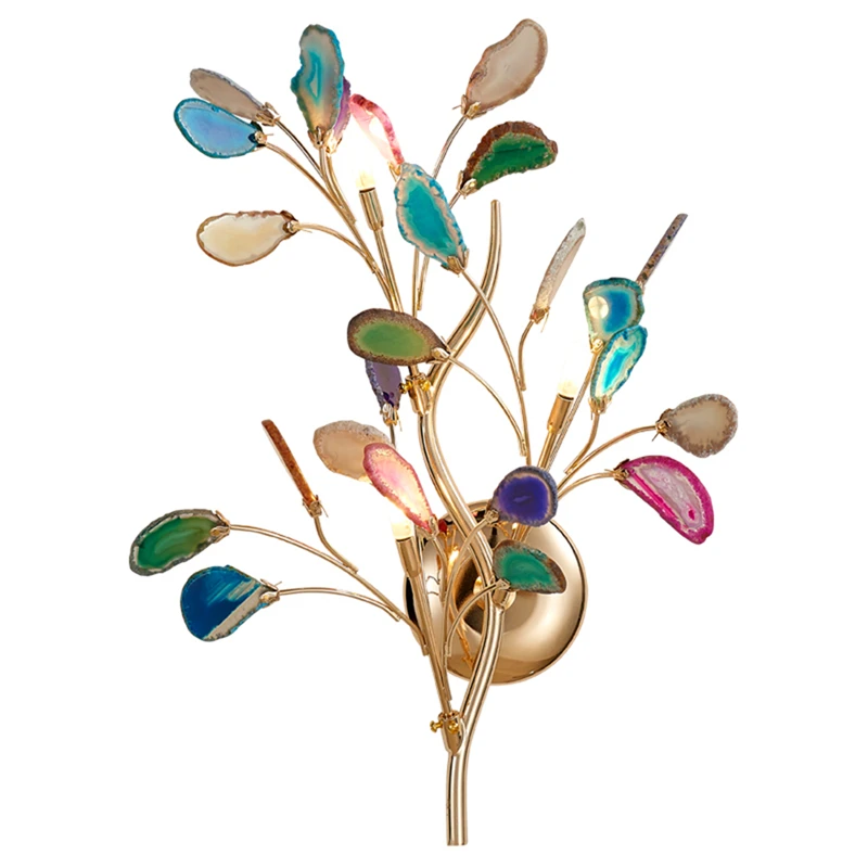 

Modern Led Agate Wall Lamps Colorful Agate Wall Sconce Light LED Gold Brass Copper Light In Foyer Bedroom Bedside Headbard Lamp