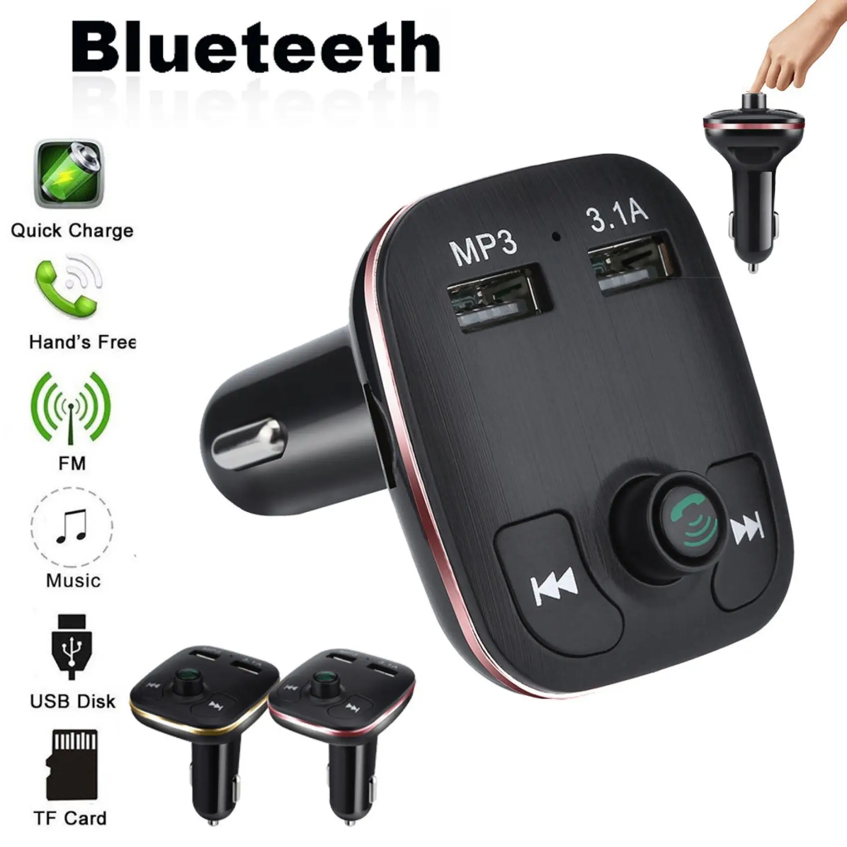 Mp3-плеер Fm-передатчик беспроводное зарядное устройство с двумя Usb Blueteeth
