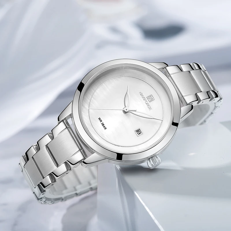 NAVIFORCE Women Watch Luxury Brand Fashion Simple Silver Quartz Date Watches Waterproof Wristwatch Lady Clock Relogio Feminino | Наручные
