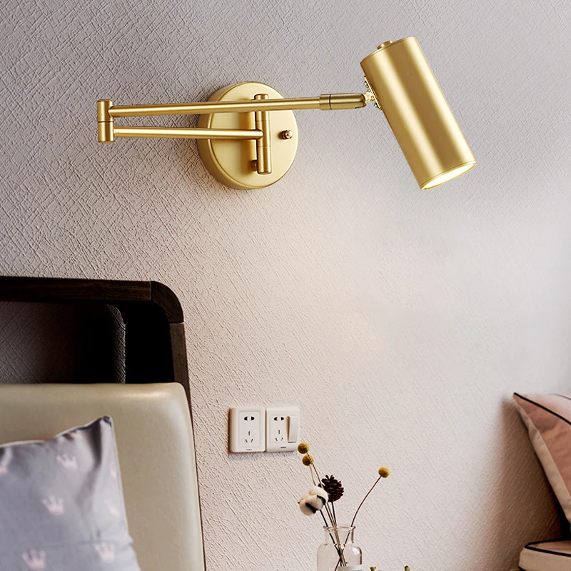 

Настенный светильник для спальни, регулируемая вращающаяся прикроватная лампа черного и золотого цвета с длинной рукояткой для офиса и каб...