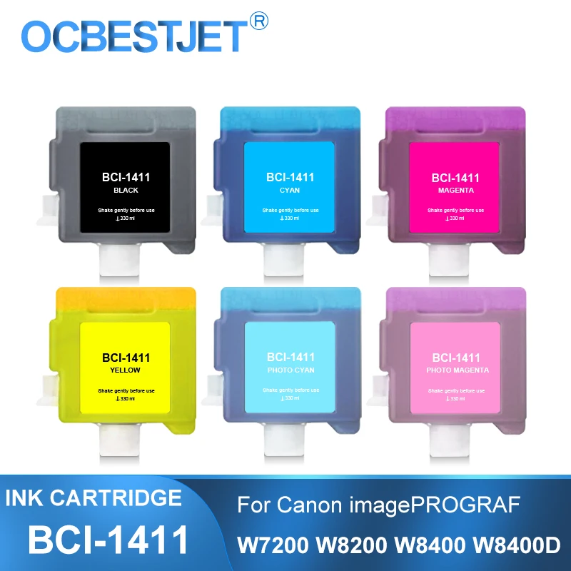 

BCI-1411 330ML Compatible Ink Cartridge With Full Ink For Canon imagePROGRAF W7200 W8200 W8400 W8400D Printer 6Colors/Set