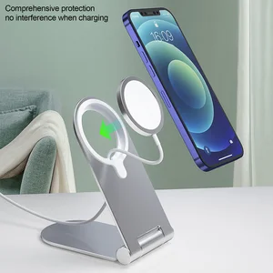wireless magnetizing desktop portable folding stand for magsafe charger desktop mount folding silver phone stand holder hot sale free global shipping