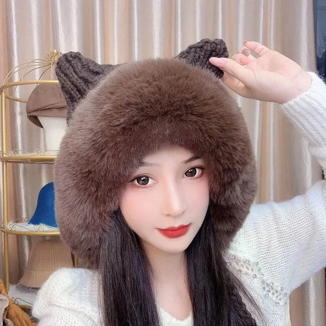 Серая Новогодняя зимняя плюшевая шапка-бомбер толстая меховая мультяшная шапка