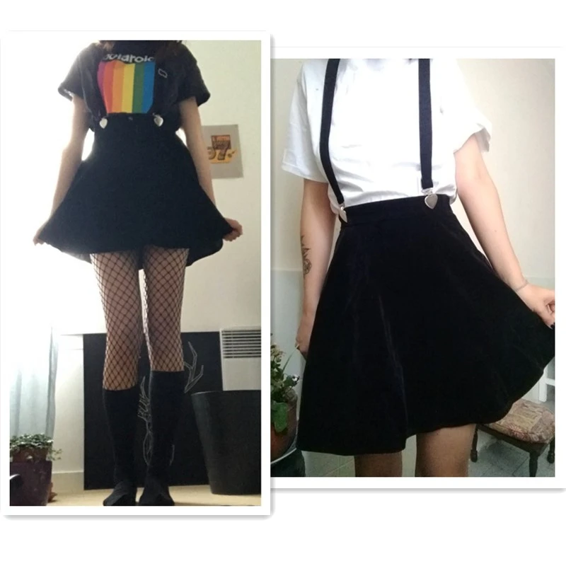 

Women'S Skirt Harajuku Velvet Punk Love Clip Strap Skirt For Female Ladies Mini Skirts Black