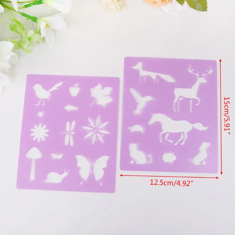 

G92E 14pcs/set Letters Animal Drawing Template Stencil Painting Embossing DIY Album Decoration Tool Craft