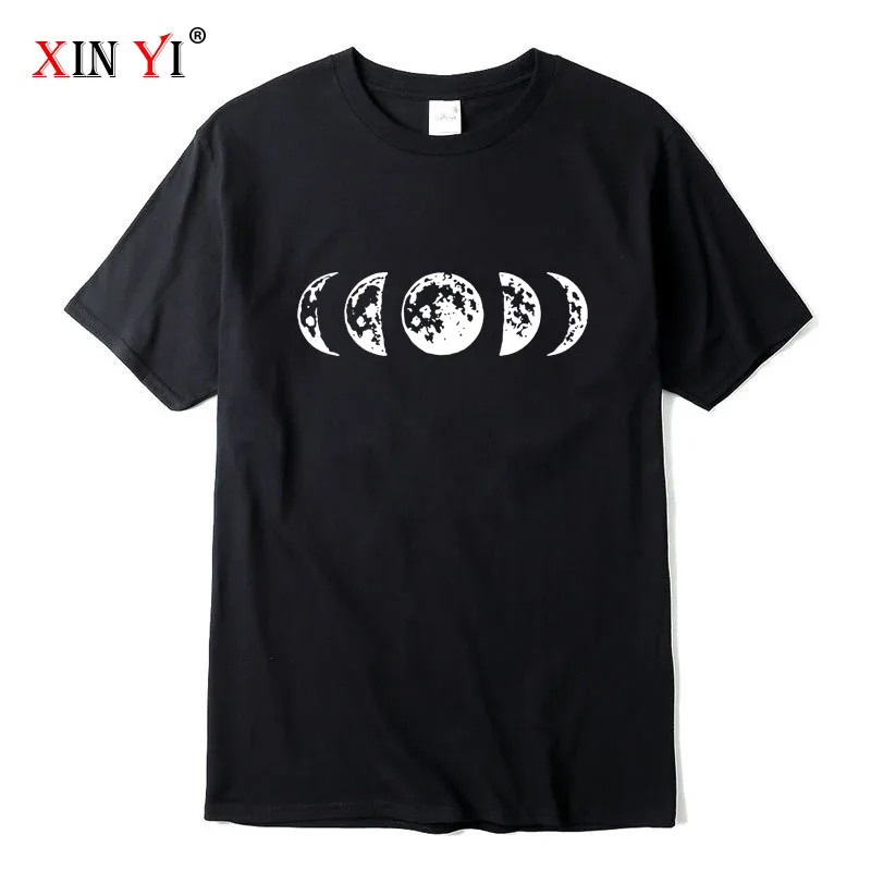 

XIN YI Men's High Quality100%cotton Funny moon print t shirt loose funny o-neck men tshirt short sleeve t-shirt male tee tshirts