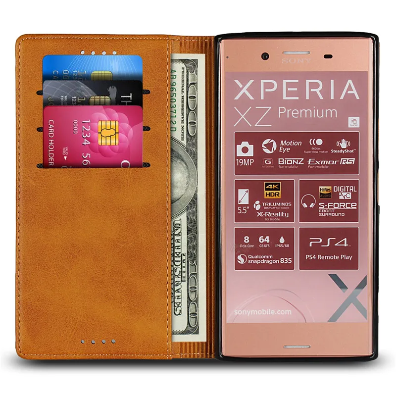 Высокомагнитный кожаный флип-чехол s для sony Xperia XZ Premium, чехол, Аксессуары для мобильных телефонов, сумка для книг, слот для карт, подставка