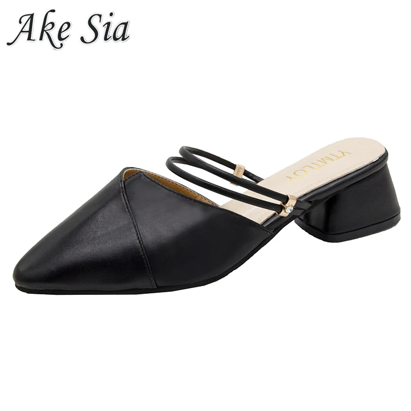 Вечерние шикарные женские туфли без задника Обувь с острым носком блок ремешком