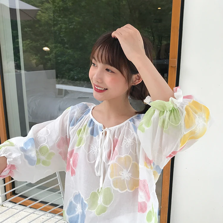 Женские летние блузки Kawaii Ulzzang милая Повседневная Свободная сетчатая блузка с