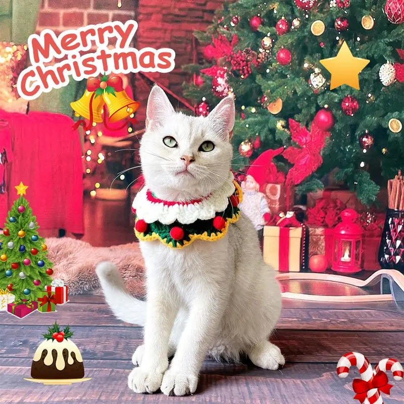

Рождественский вязаный нагрудник для домашних животных, новый год ошейник для котенки, Красная шапка, накидка, фотография, продажа, милая дл...