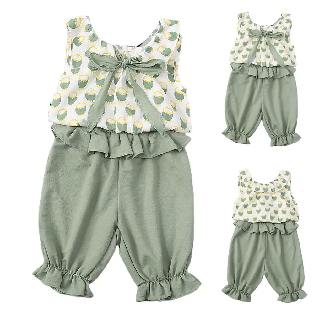 

Summer Baggy Printed Outfits Sleeveless T-shirt Pants Set Kids Girls Casual Basic Soft Sets