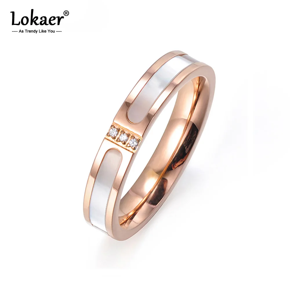Женские обручальные кольца Lokaer из титановой стали с белыми ракушками цвета
