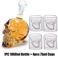 glass skull head bottle cup set 1000ml crystal glasses decanter with 250ml 150ml mug wine whiskey shot glasses cups set