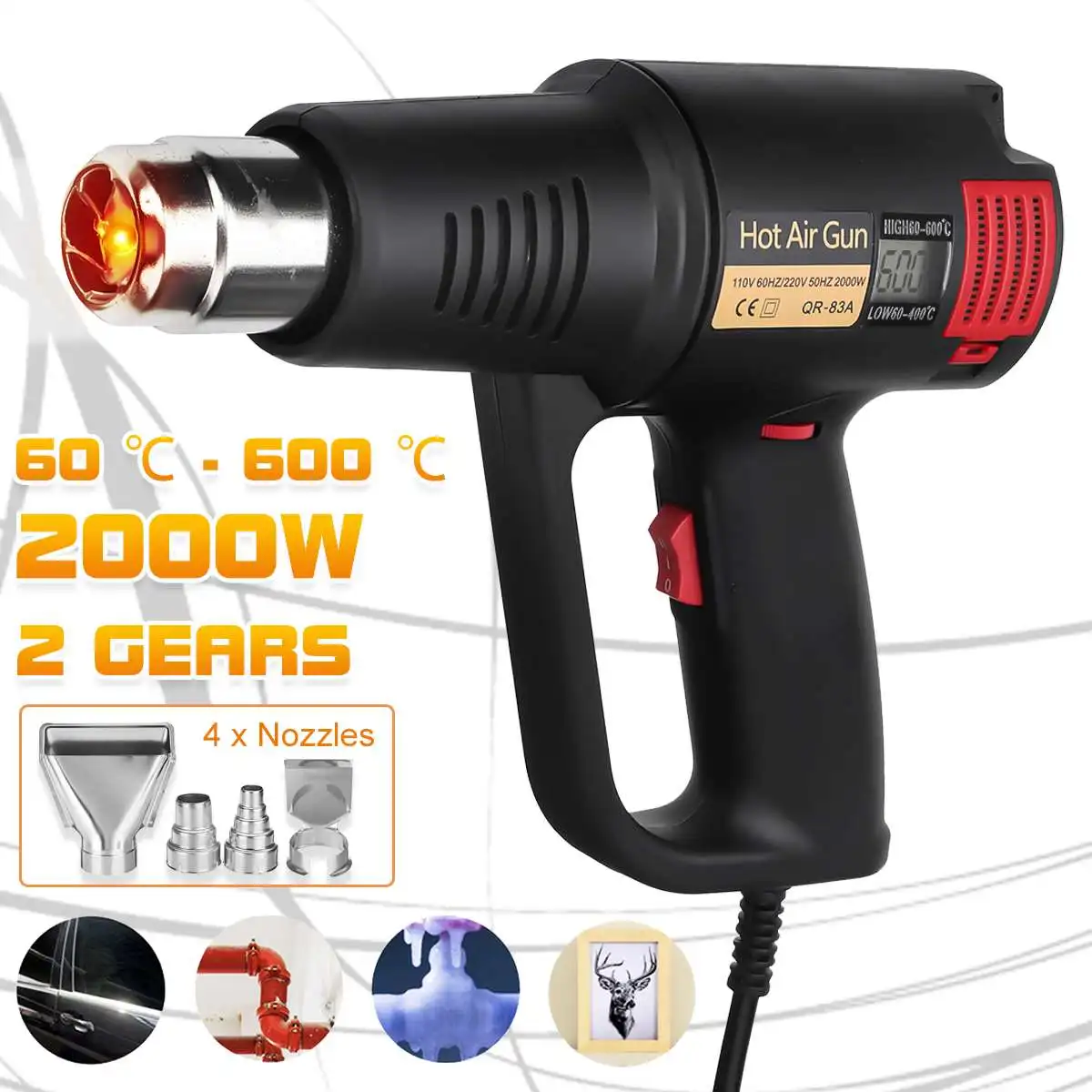 

2000W 2 Gears Electric Hot Air Gun Thermoregulator Digital display Heat Gun Shrink Wrapping Thermal Blower Dryer For Soldering